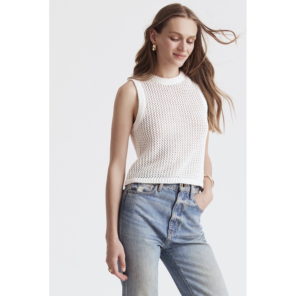 Toccin Estelle Crochet Tank Top 100 Cotton White Sleeveless Sweater XL